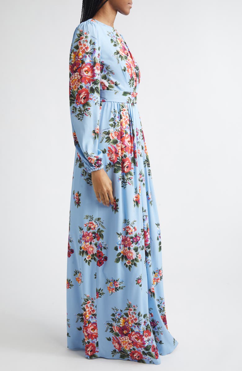 Dolce&Gabbana Flower Bouquet Print Long Sleeve Charmeuse Gown, Alternate, color, Mazz.fiori F.celeste