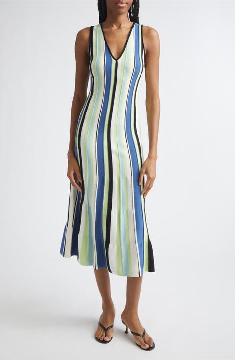 Fifi Vertical Stripe A-Line Knit Midi Dress