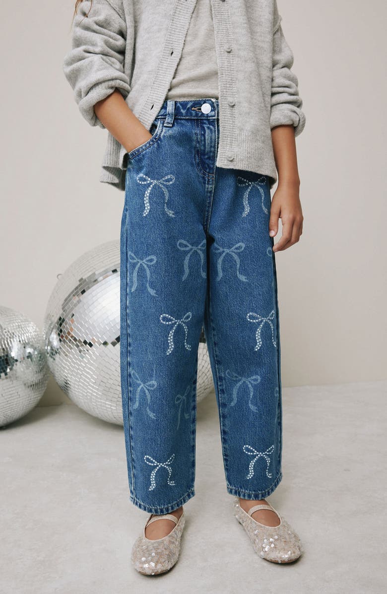 NEXT Kids' Sequin Bow Barrel Jeans, Alternate, color, Blue
