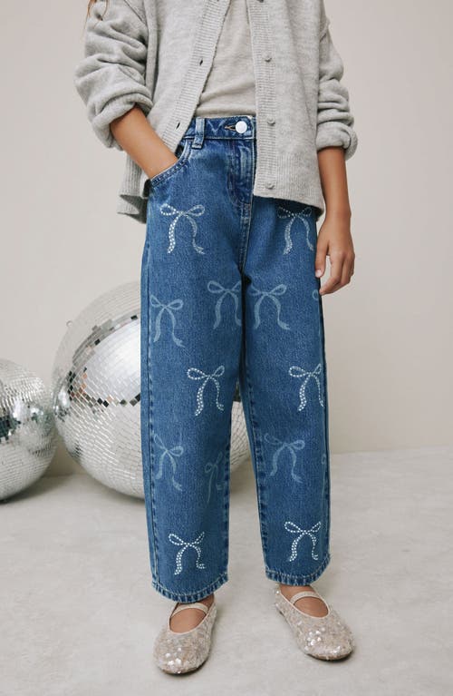 Next Kids' Sequin Bow Barrel Jeans In Blue