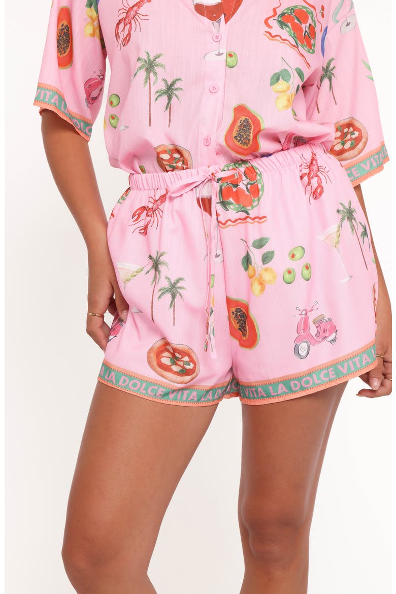 Giulia La Dolce Vita Print Button-Up Shirt & Shorts Set, Alternate, color, DOLCE VITA