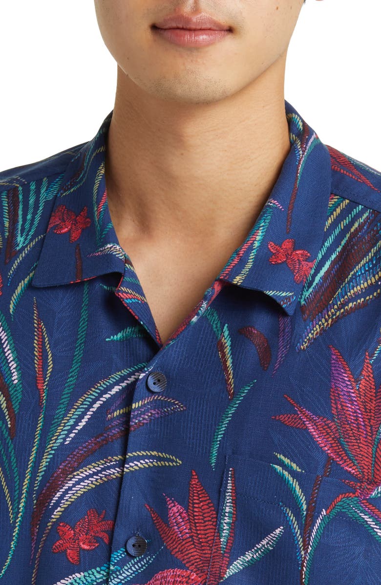 Tommy Bahama Manriscala Blooms Short Sleeve Silk Button-Up Shirt, Alternate, color, Bering Blue