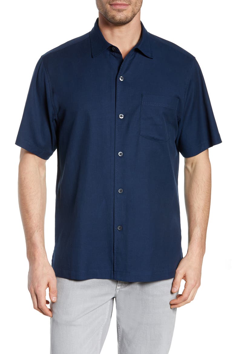 Catalina Stretch Silk Blend Camp Shirt, Main, color, NAVY