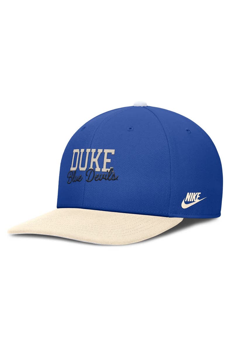 Nike Men's Nike Royal/Cream Duke Blue Devils Pro Legacy Script Snapback Hat, Alternate, color, Royal