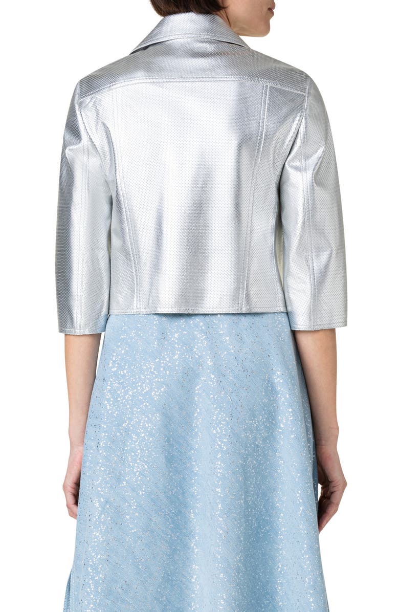 Akris punto Pin Dot Perforated Metallic Lambskin Leather Biker Jacket, Alternate, color,