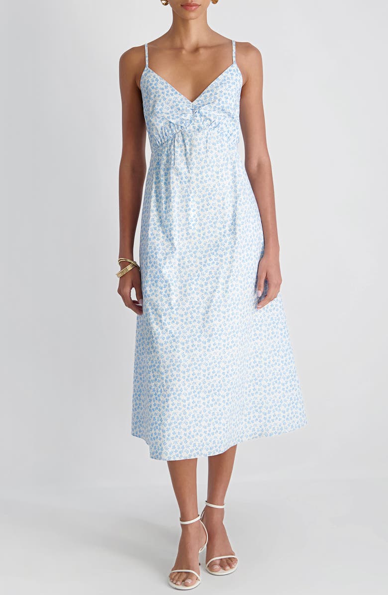 French Connection Rhodes Poplin Floral Print Midi Dress, Main, color, White-Poolside Blue