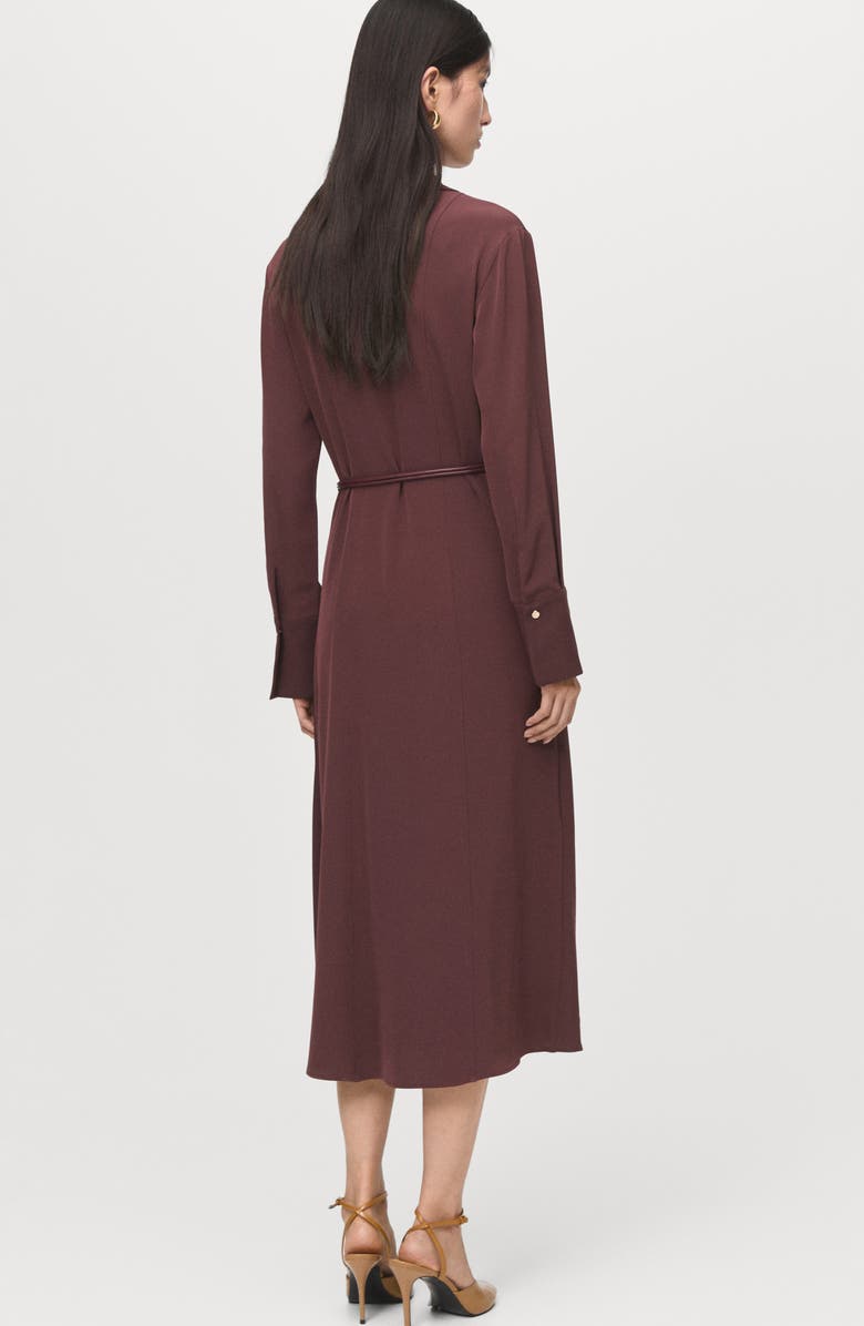 MANGO Long Sleeve Belted Shirtdress, Alternate, color, Burgundy