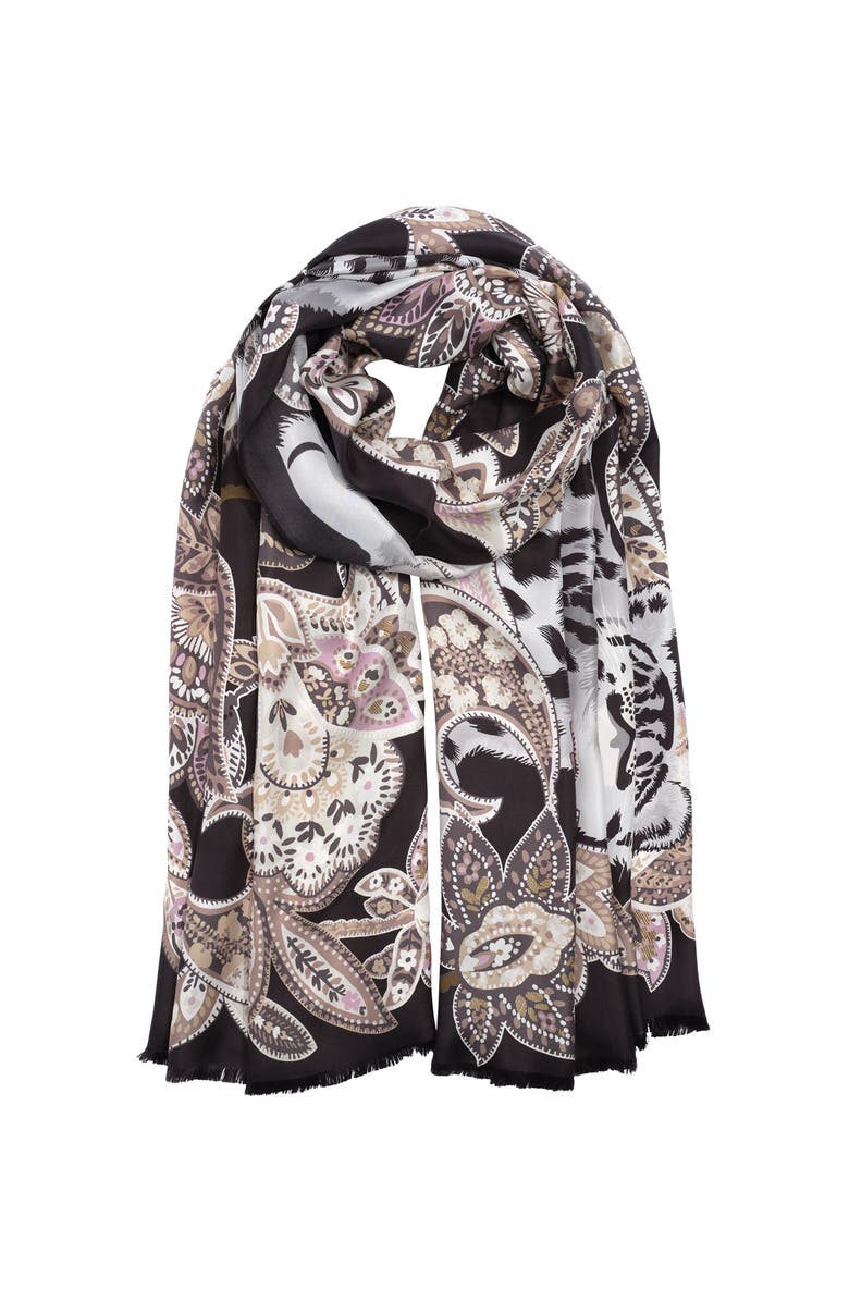 Echo Snow Leopard Silk Wrap, Alternate, color, Black
