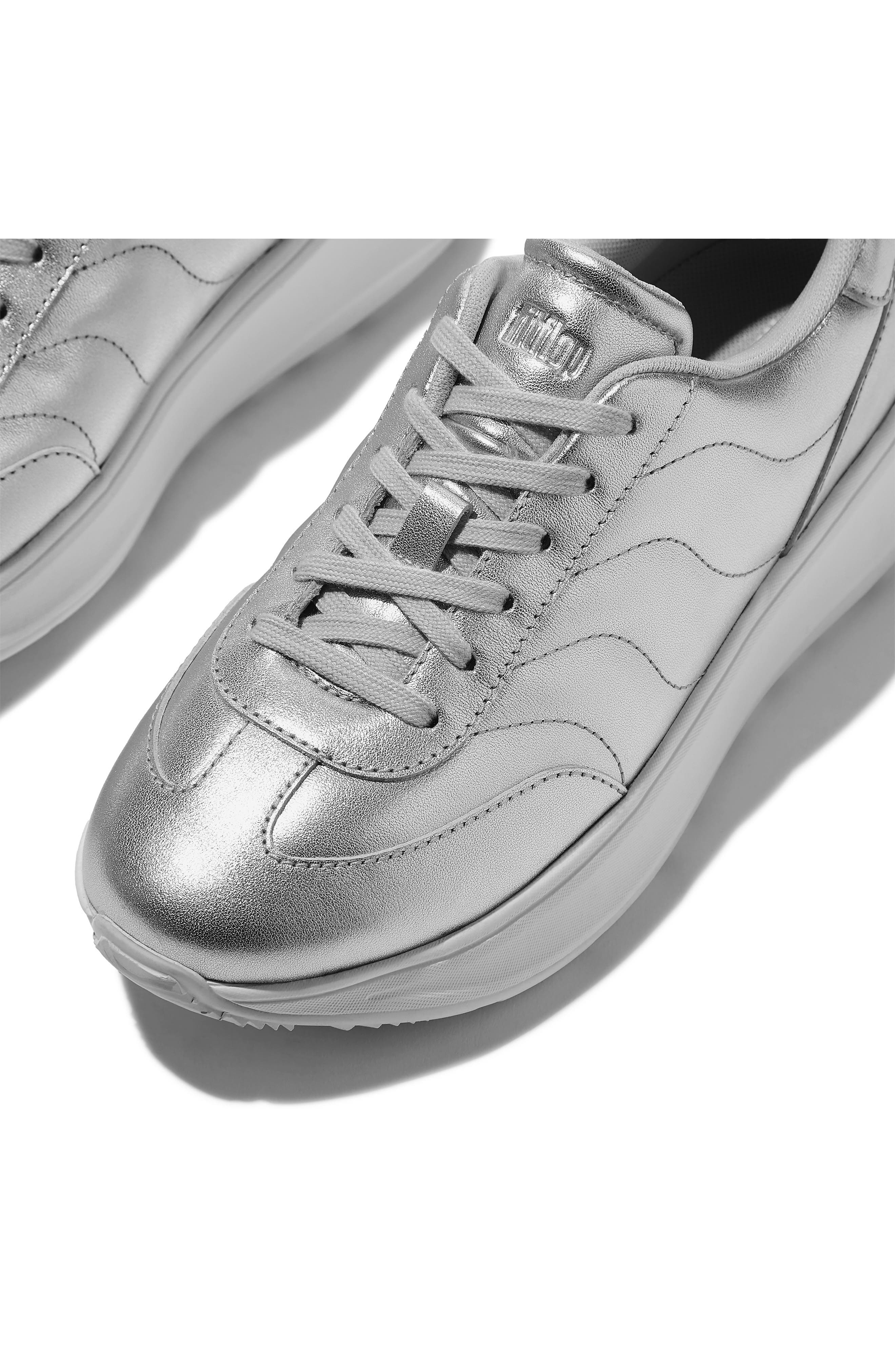 F-Mode T-Toe Wave Metallic Leather Platform Sneaker, Alternate, color, SILVER