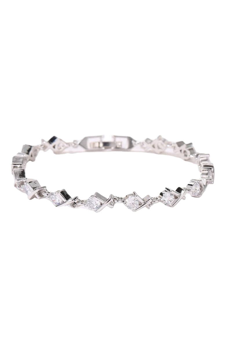 DLORIA XO Tennis Bracelet with Round Cut White Diamond Cubic Zirconia Stones, Main, color, 