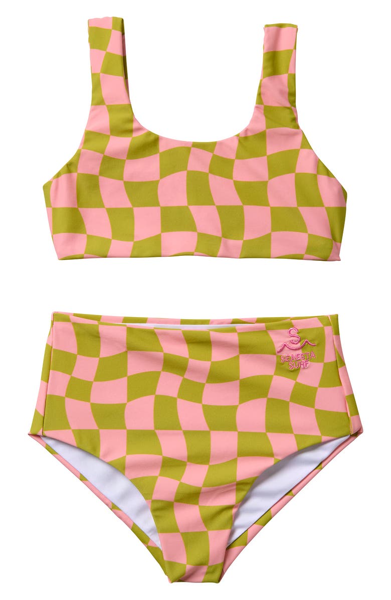 SEAESTA SURF Kids' Wavy Checks Two-Piece Swimsuit, Main, color, Kiwi