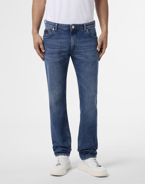 Super Straight Cut Jeans Leather Details Men