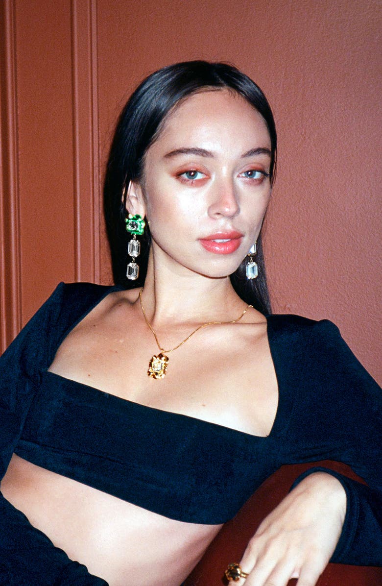 Sterling King Ada Floral Crystal Drop Earrings, Alternate, color, 