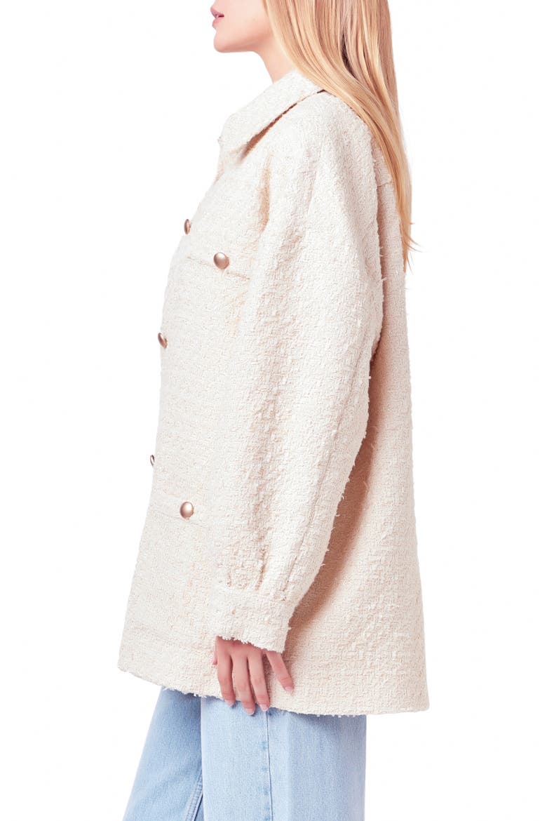 Tweed Button-Up Shirt Jacket, Alternate, color, IVORY
