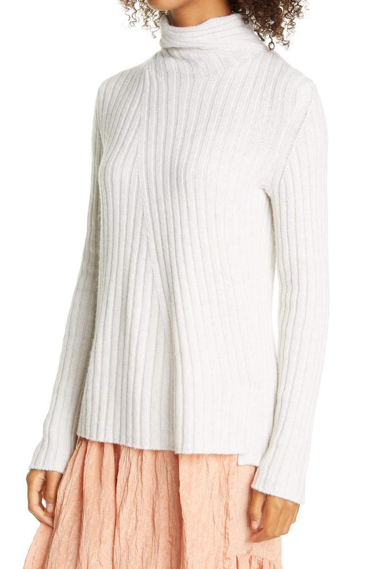 Twist Neck Wool & Cashmere Turtleneck Sweater, Alternate, color, HEATHER WHITE