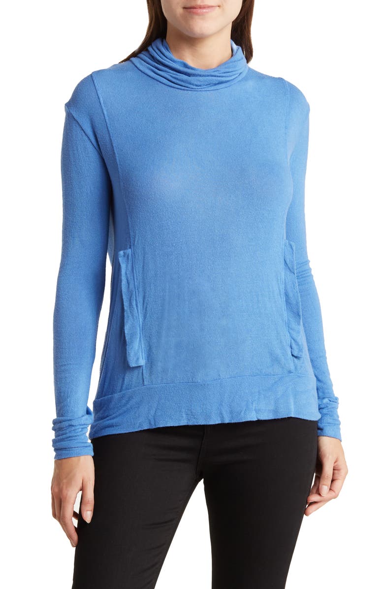 GO COUTURE Turtleneck Banded Sweater, Main, color, Blue Perennial