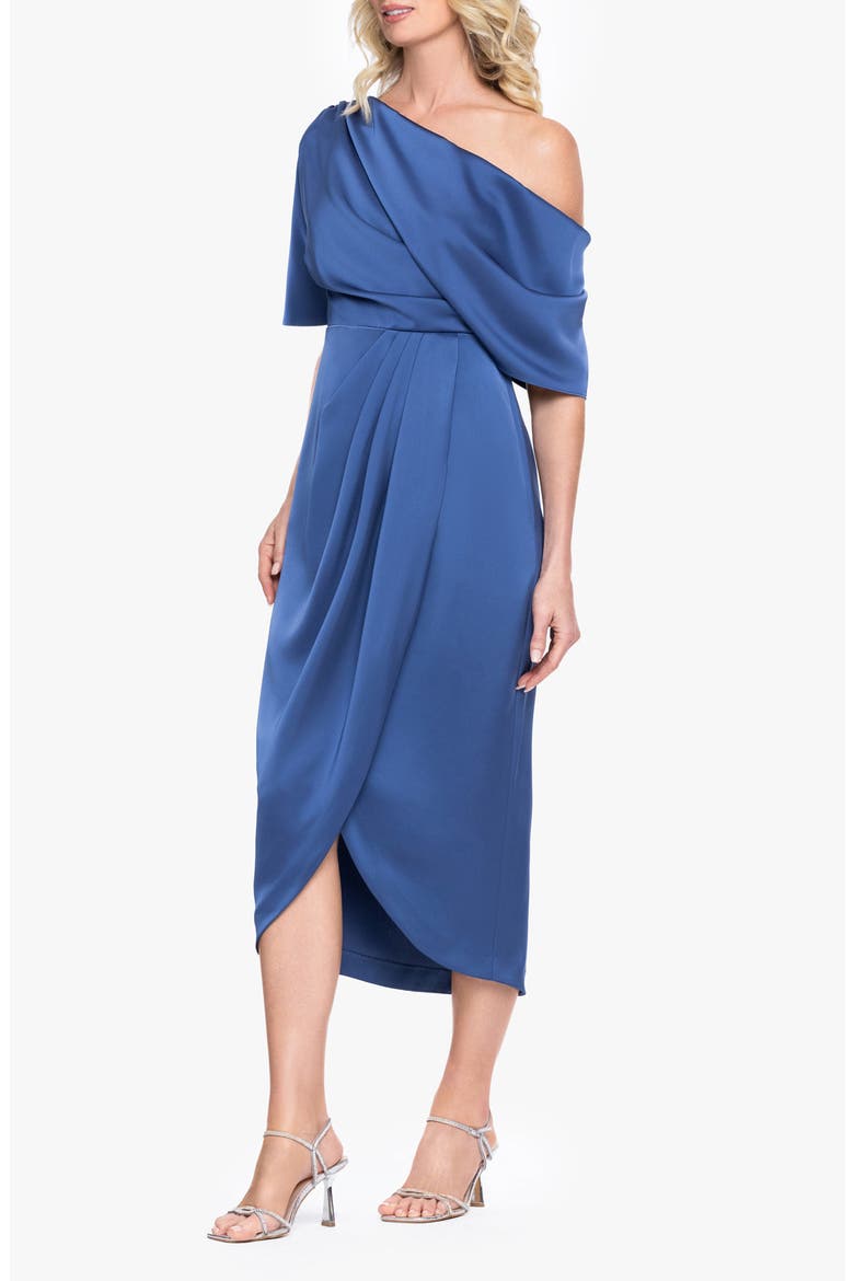 One-Shoulder Satin Cocktail Tulip Dress, Alternate, color, SLATE