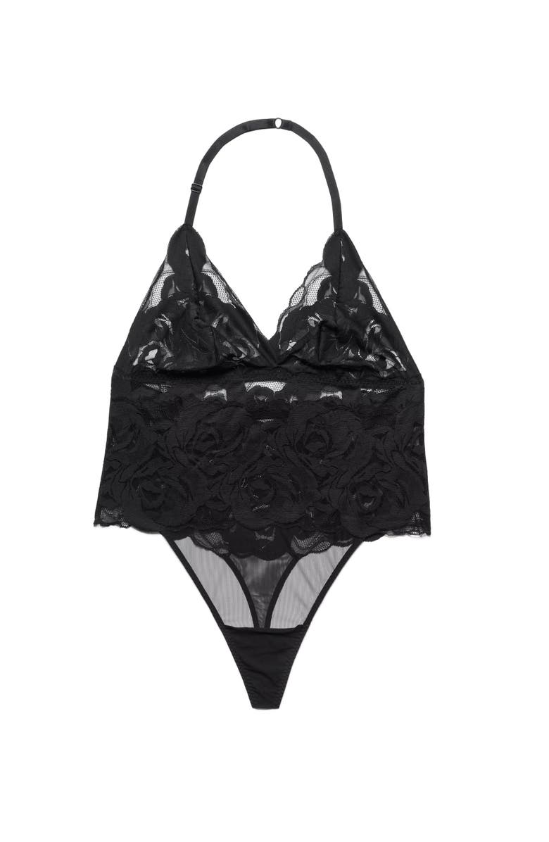 Adore Me Esme Lace Bodysuit Lingerie, Alternate, color, Black