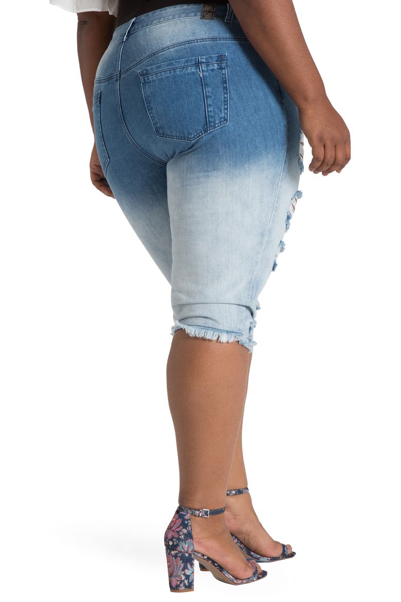 Lelahni Distressed Ombré Denim Capris, Alternate, color, MEDIUM BLUE