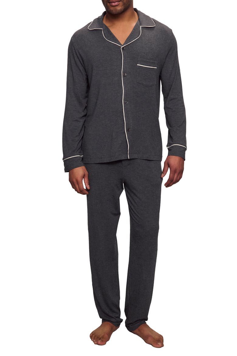 William Stretch Tencel® Modal Long Pajamas, Main, color, CHARCOAL HEATHER