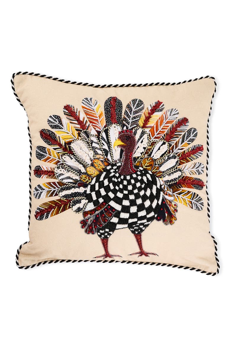 Checked Turkey Throw Pillow, Main, color, BEIGE
