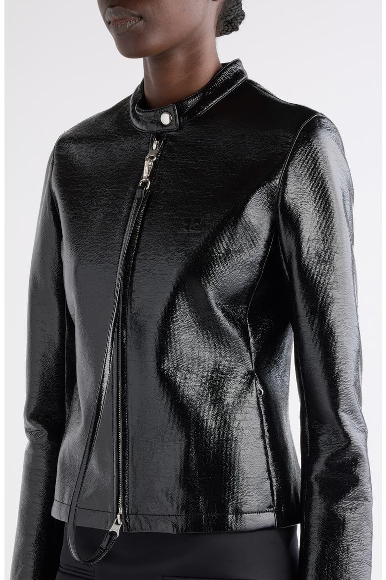 City Vinyl Biker Jacket, Alternate, color, BLACK