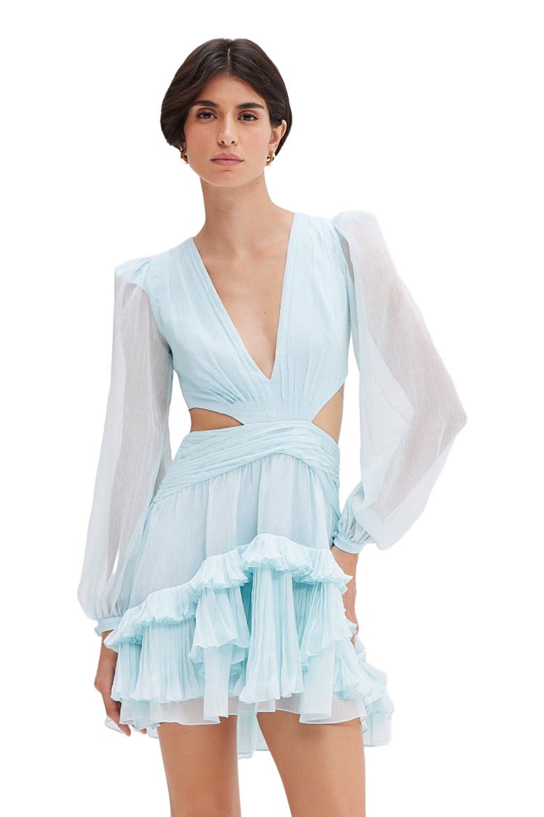 Silk Plisse Essence Cut Out Mini Dress, Main, color, LIGHT BLUE