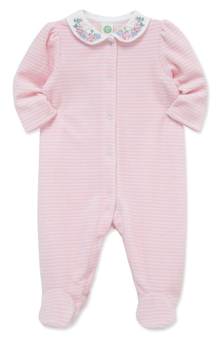 Little Me Floral Collar Velour Footie, Alternate, color, Pink
