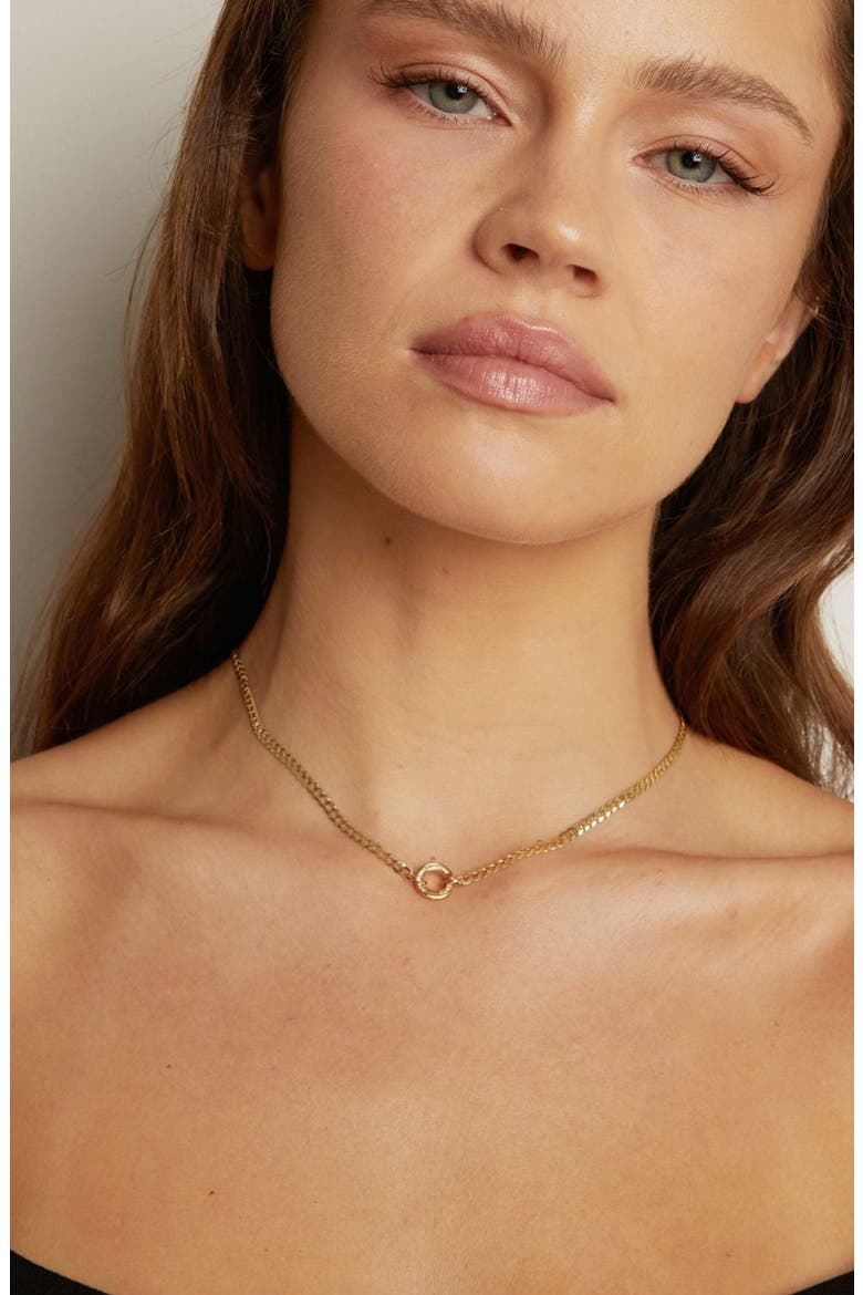 Curb Chain Charm Necklace White Sapphire Bail, Main, color, Yellow Gold Vermeil