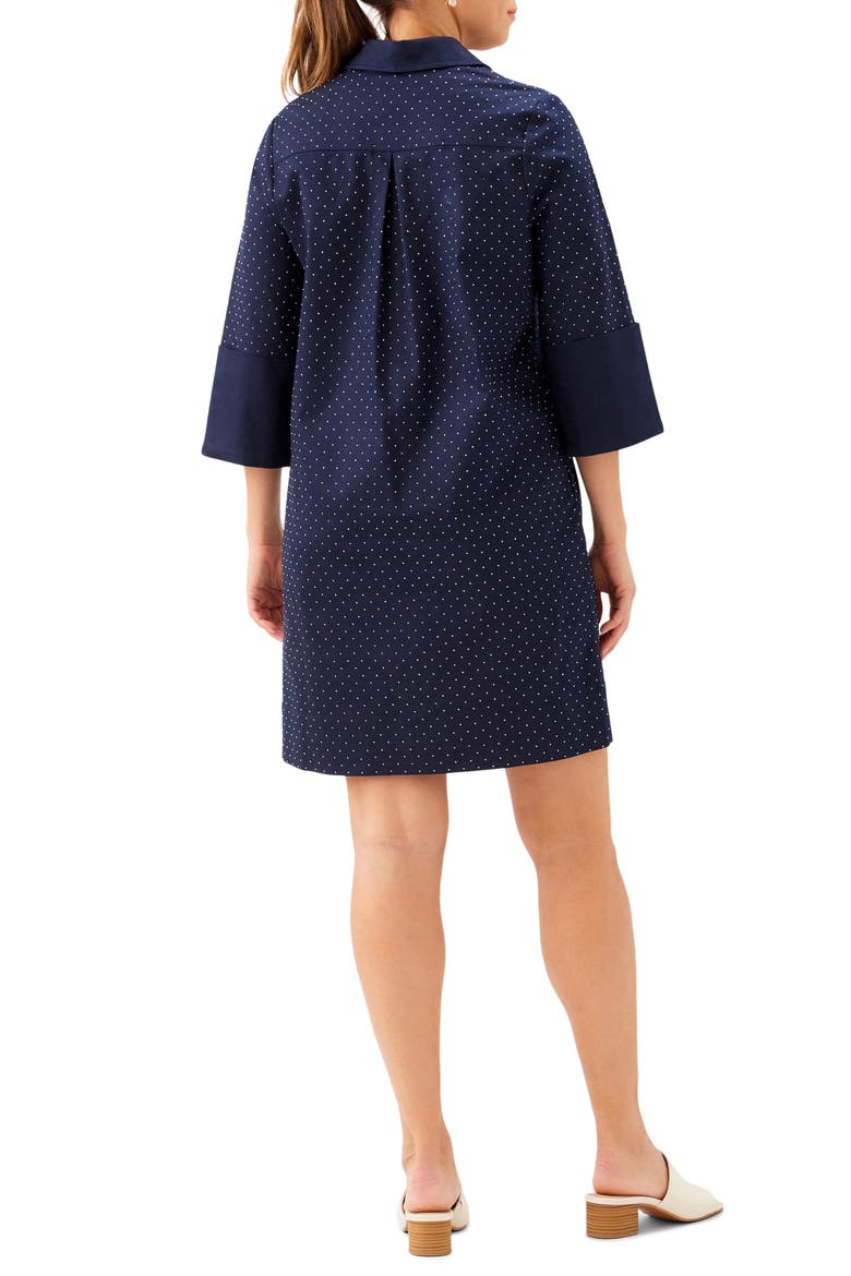 Diamante Detail Stretch Cotton Shift Dress, Alternate, color, NAVY