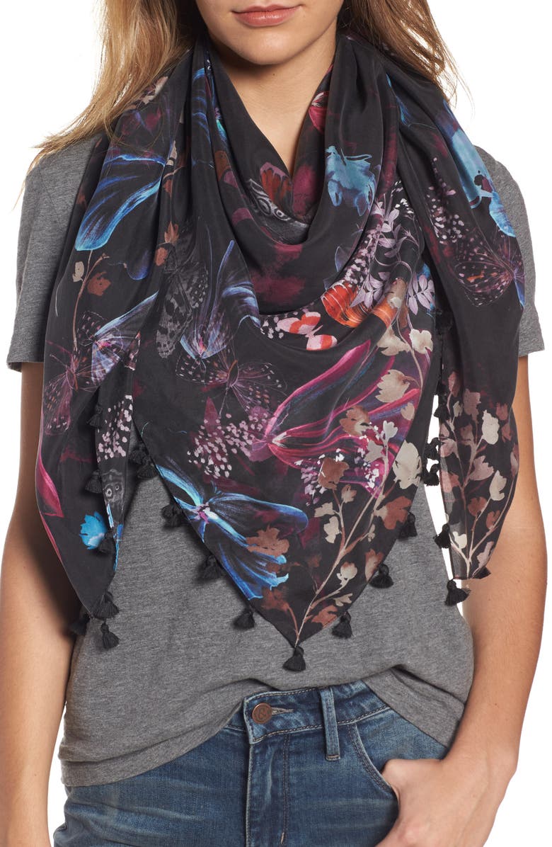 Hinge Butterfly Collage Square Silk Scarf, Main, color, 