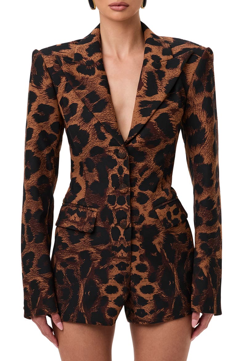 Long Sleeve Ponte Blazer Romper, Alternate, color, LEOPARD