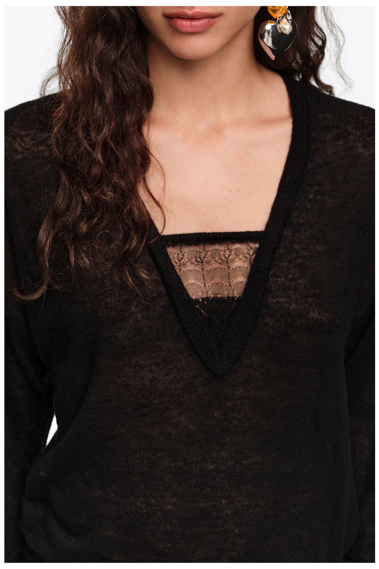 Wool V-Neck Long Sweater, Alternate, color, BLACK