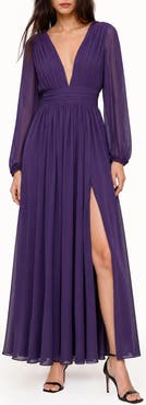 BY DESIGN Iris Plunge Neck Long Sleeve Maxi Dress