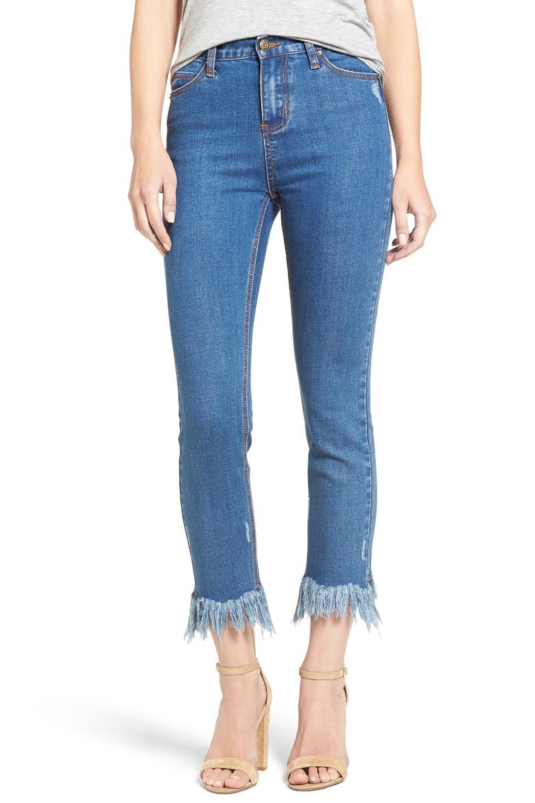 Frayed Hem High Rise Crop Jeans, Main, color, INDIGO