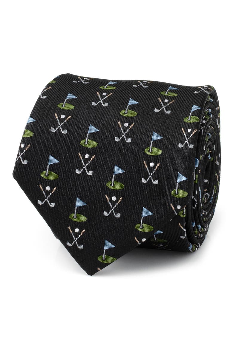 Golf Course Silk Tie, Alternate, color, BLACK