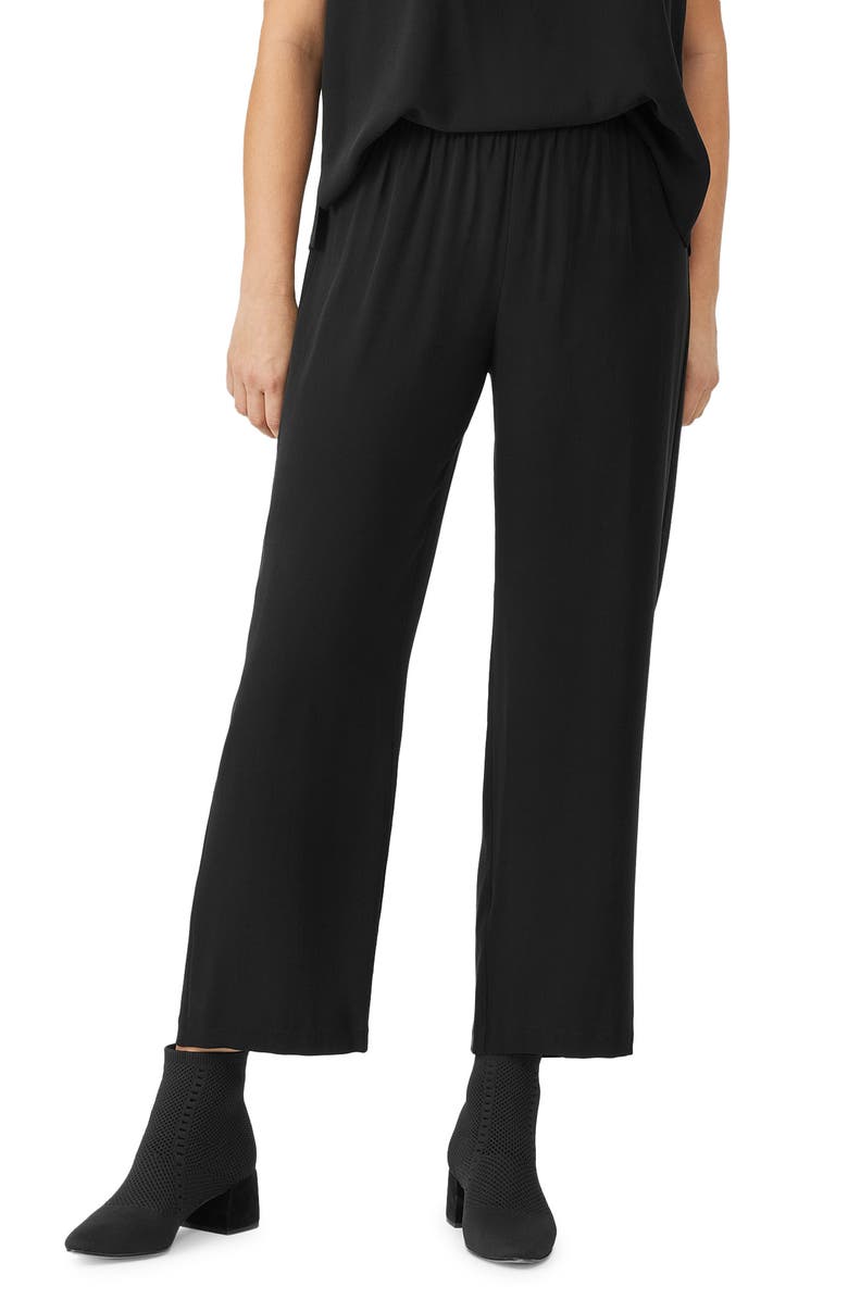 Eileen Fisher Silk Georgette Crepe Ankle Straight Leg Pants, Main, color, 