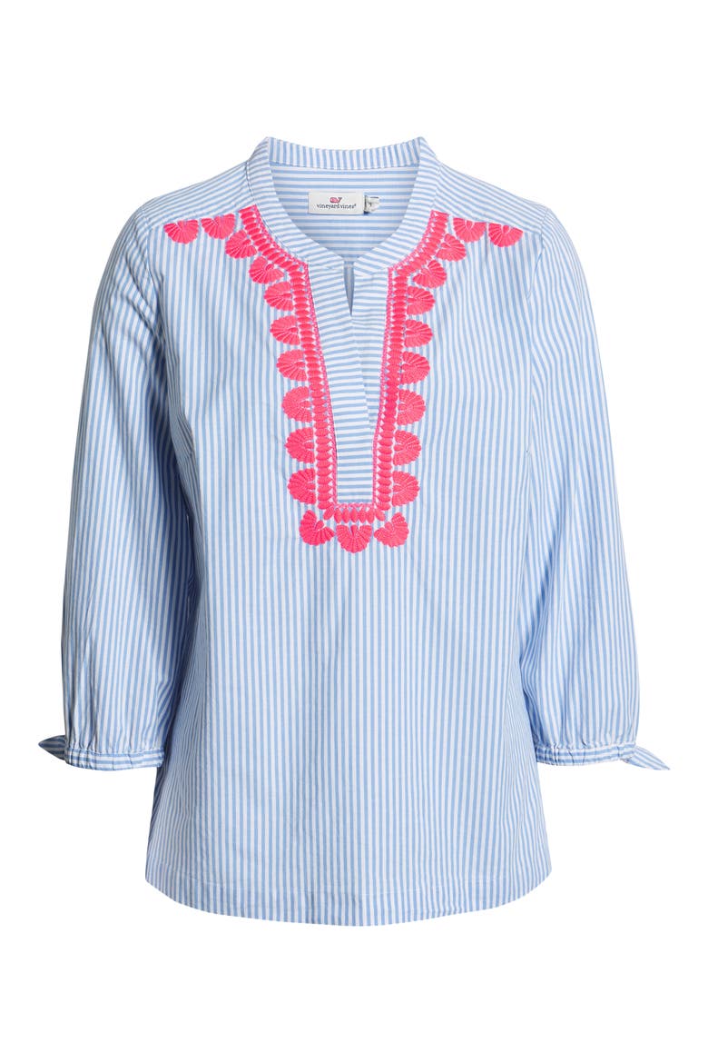 Savannah Stripe Embroidered Top, Alternate, color, CORNFLOWER