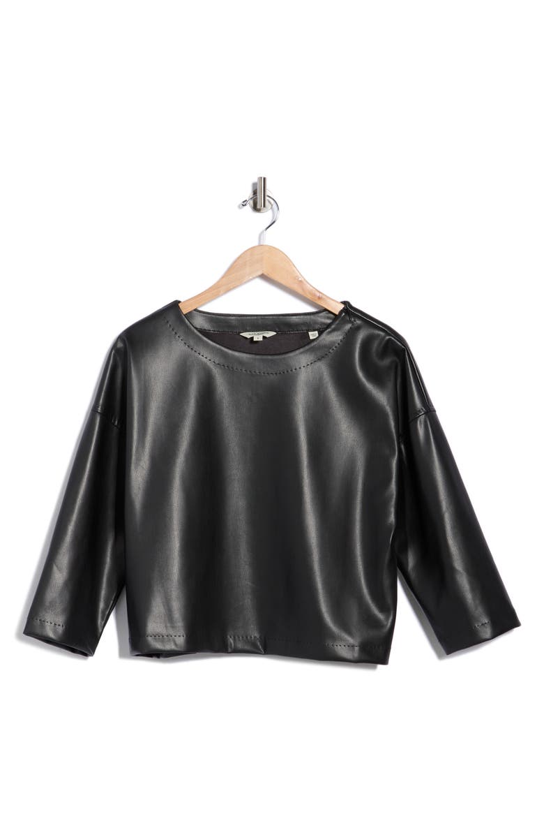 MAX STUDIO Faux Leather Top, Alternate, color, Black