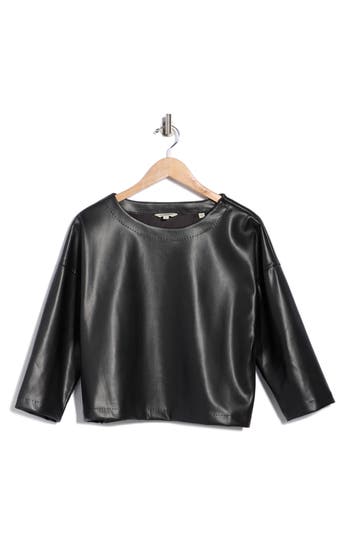 Max Studio Faux Leather Top In Black