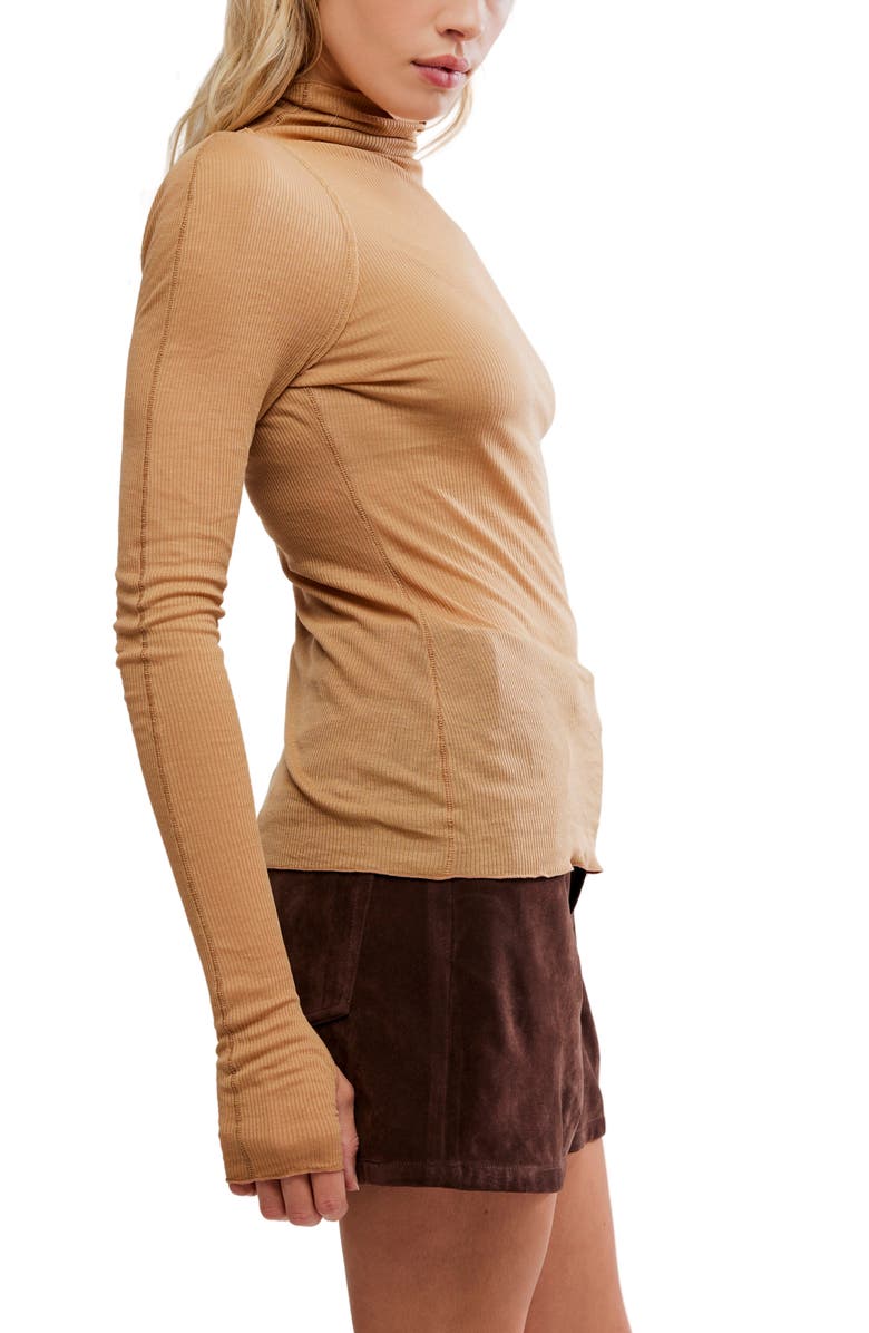 Free People Close to Home Rib Turtleneck Top, Alternate, color, Praline