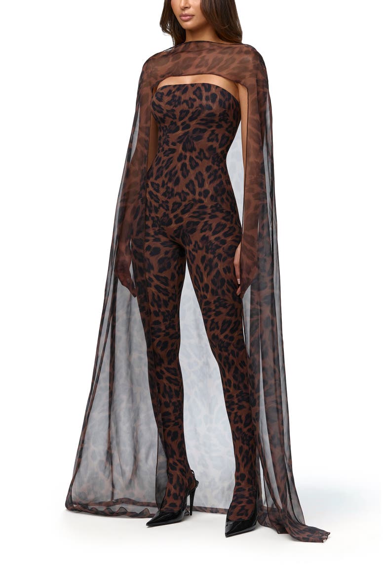 Leopard Print Chiffon Cape Shrug, Alternate, color, BRUSHED LEOPARD