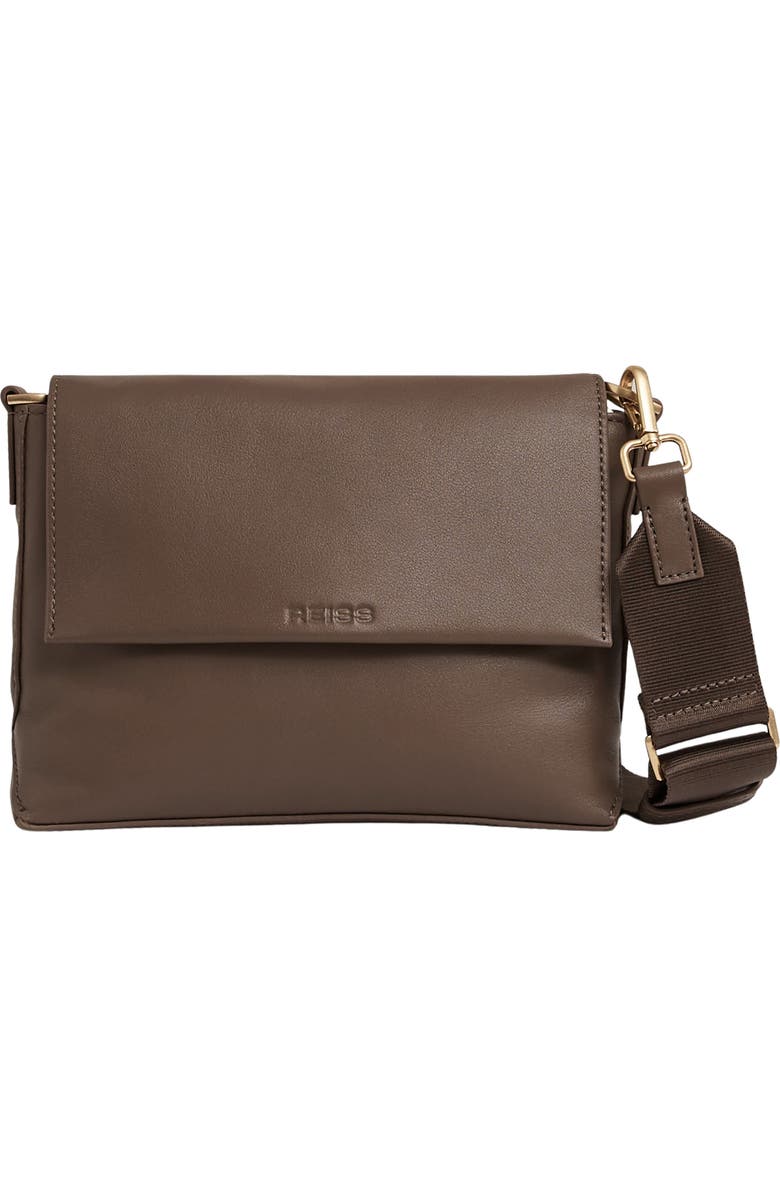 Reiss Selena Leather Crossbody Bag, Main, color, Taupe