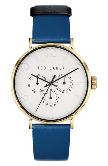 Ted Baker Phylipa Gents Leather Strap Watch, 41mm In Multi