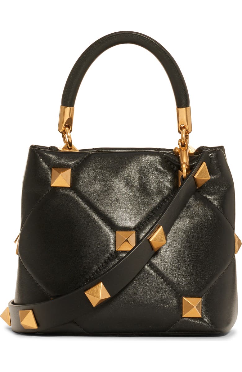 Valentino Garavani Small Roman Stud Matelassé Leather Top Handle Bag, Alternate, color,