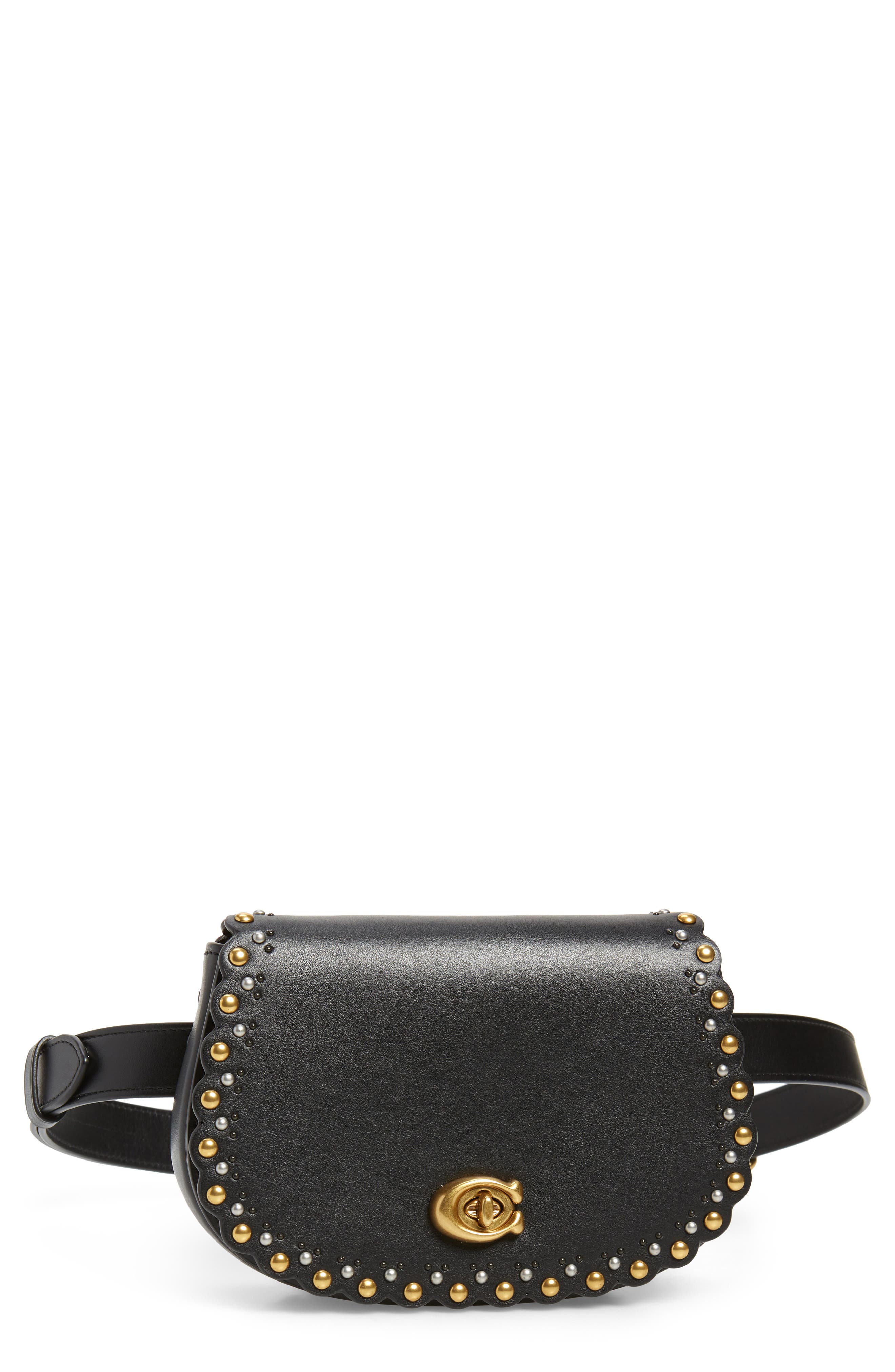 COACH Scallop Rivets Calfskin Leather Belt Bag, Main, color, 