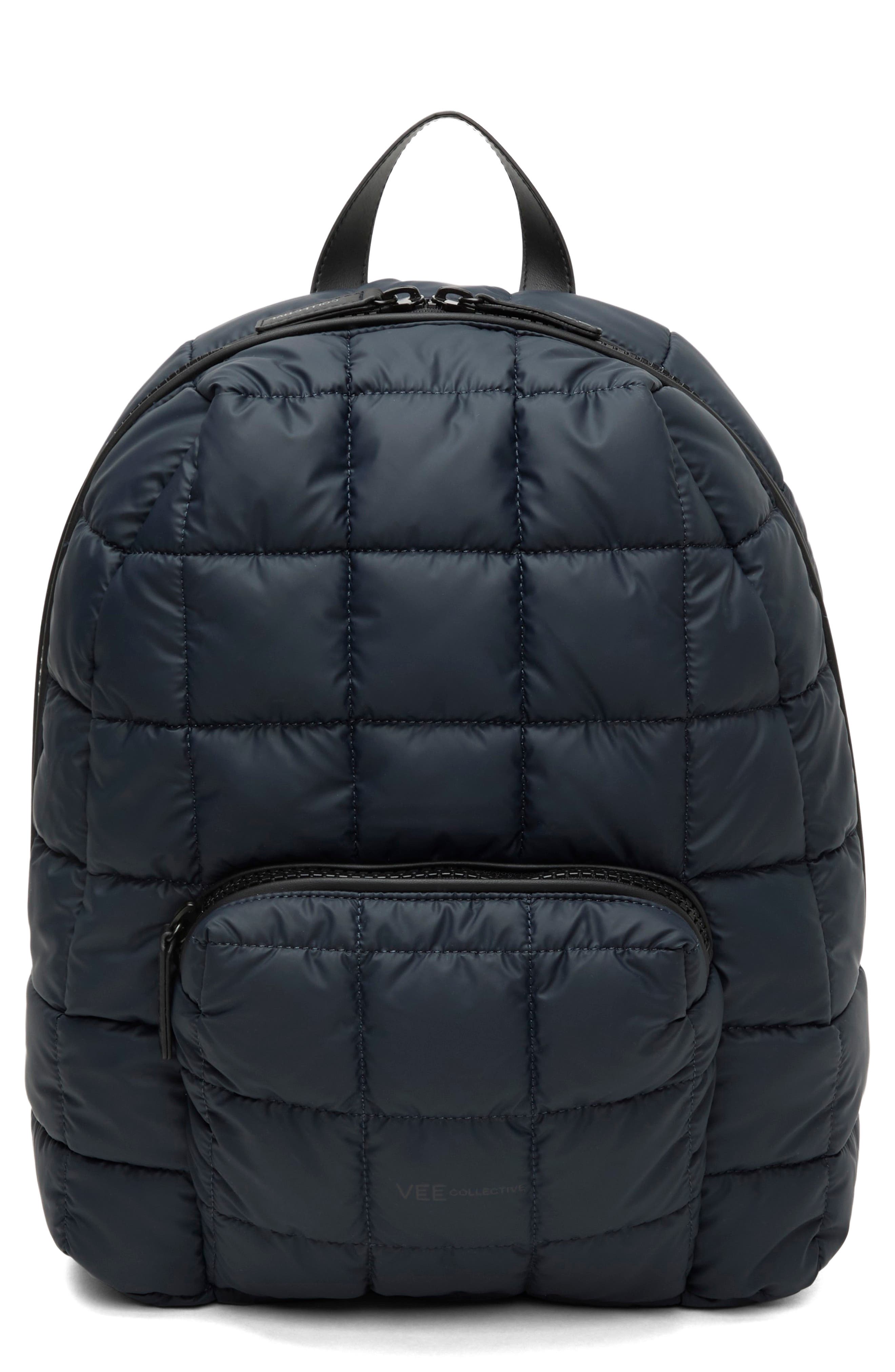 VeeCollective Porter Quilted Recycled Nylon Backpack, Main, color, Dark Navy Blu