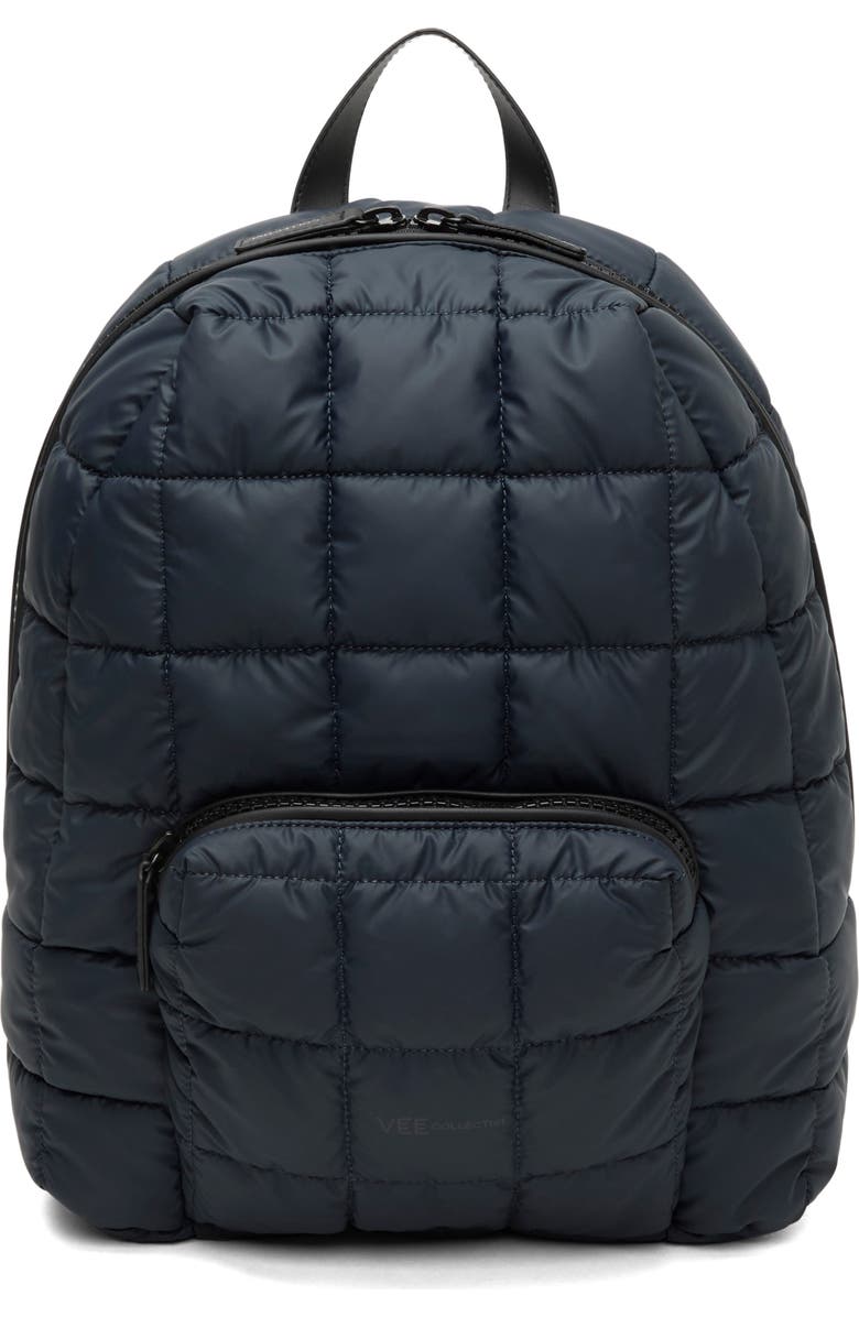 VeeCollective Porter Quilted Recycled Nylon Backpack, Main, color, Dark Navy Blu