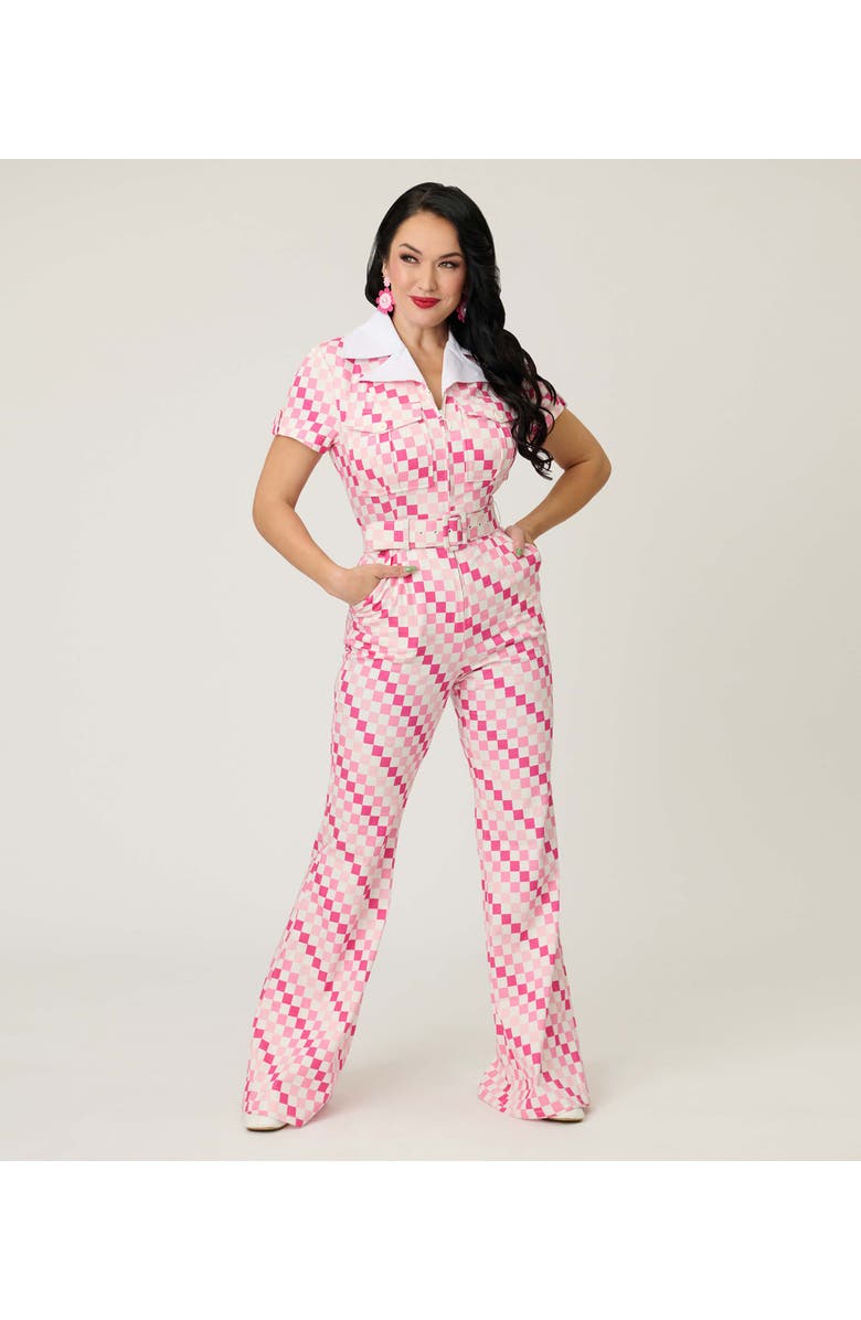 Smak Parlour Retro Flare Jumpsuit, Main, color, Pink Checkerboard