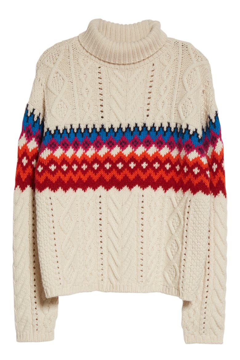 Willow Fair Isle Wool Turtleneck Sweater, Alternate, color, CREAM MULTI